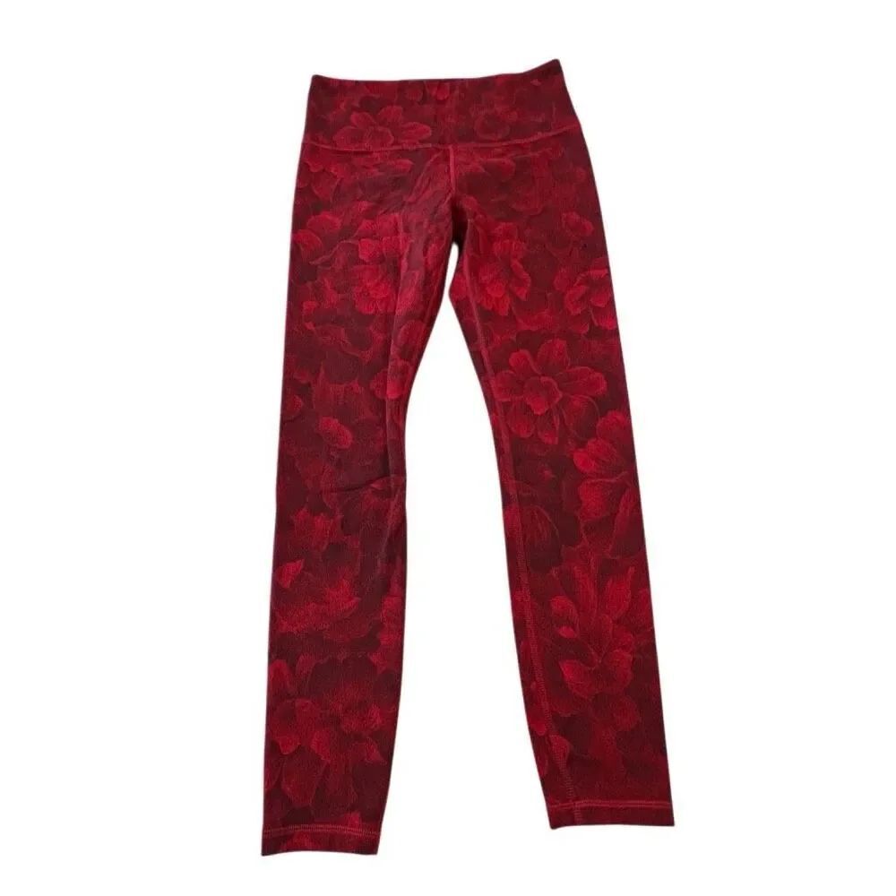 Athleta Women's Floral High Rise Elation Textured Tight Leggings Red Small
